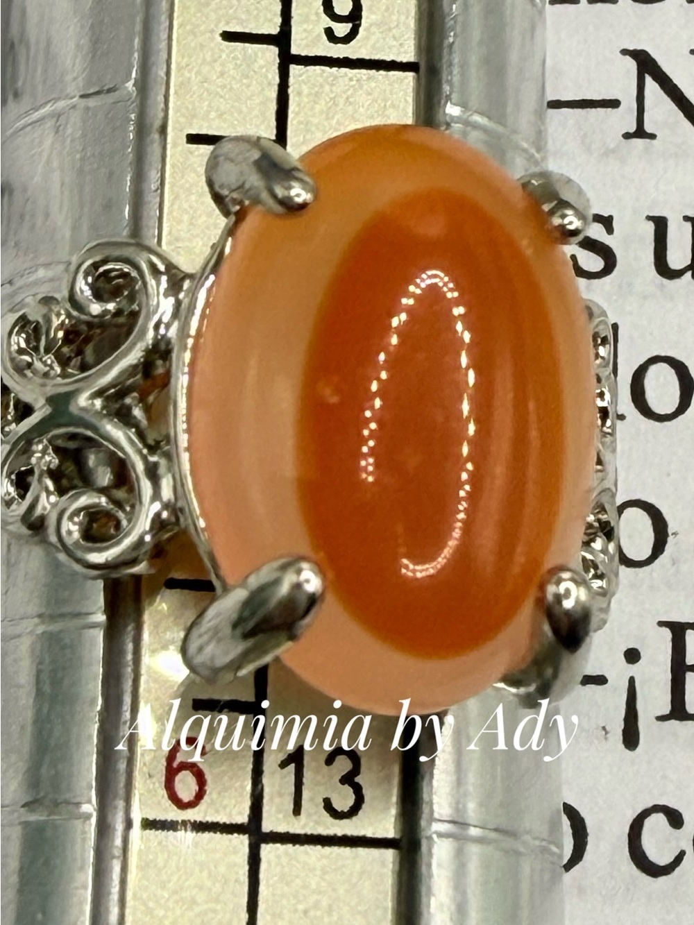 Peach-Orange Cabochon agate Ring